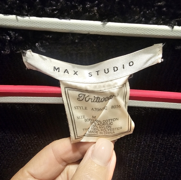 Max Studio Faux Fur Trim Knit Open Front Cardigan Sweater Size M - Picture 4 of 10